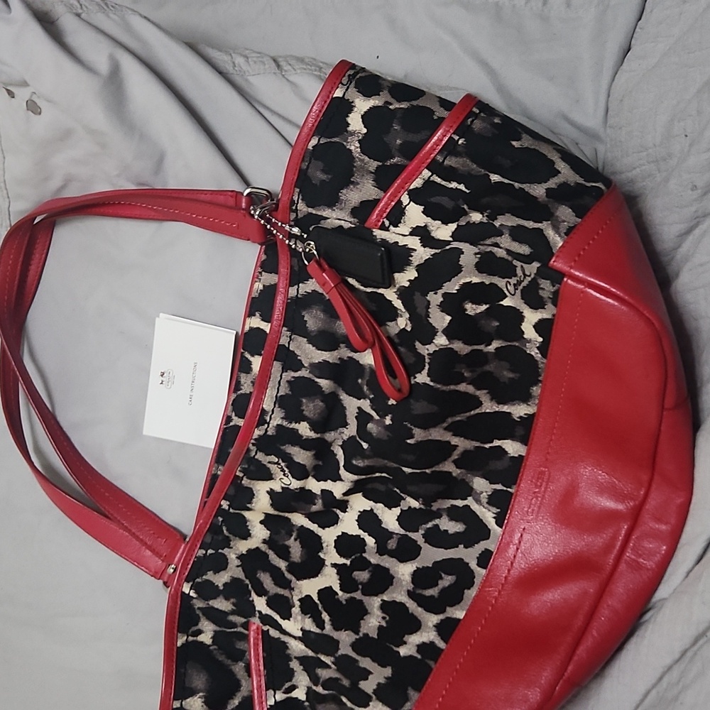Coach Rory Ocelot Cheetah Black/Red Shoulder Tote Satchel Bag